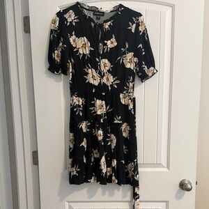 Fifteen Twenty Black Floral Tie-Neck Mini Dress